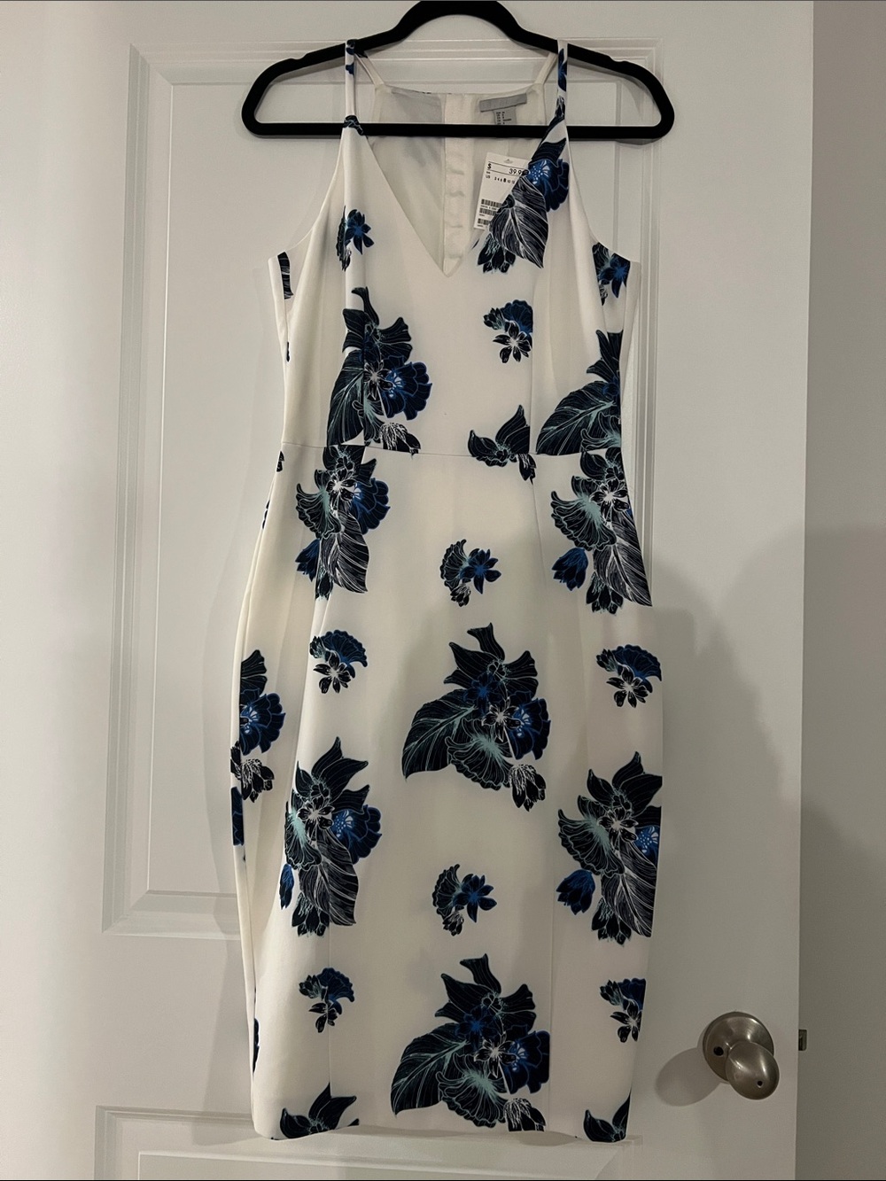 H&M White Mini Dress with Navy and Black Floral Print